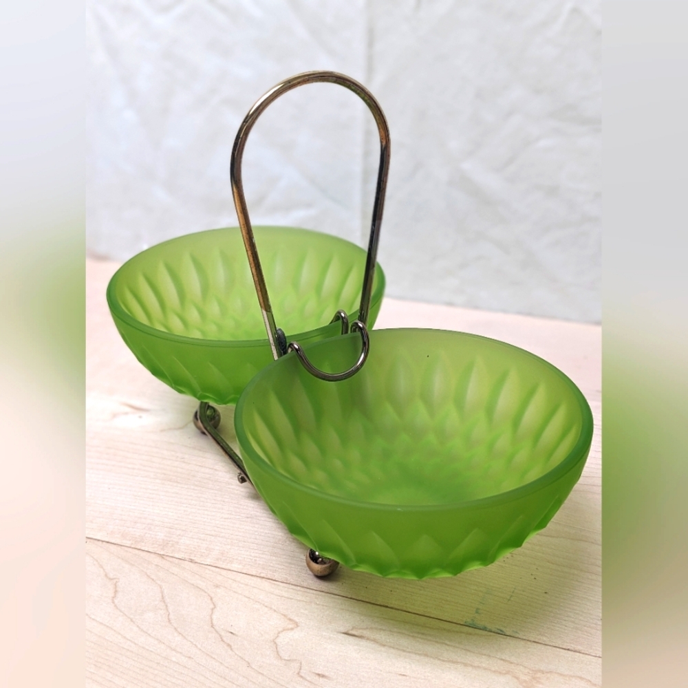 Vintage MCM Green Indiana Glass Serving Set